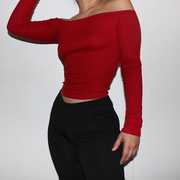 Red Rip Knit Off-the-Shoulder - Picture 2 of 5